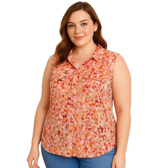 Liz Claiborne Womans Sleeveless Button Front Blouse Size 3X Multicolor Rayon - Picture 2 of 12